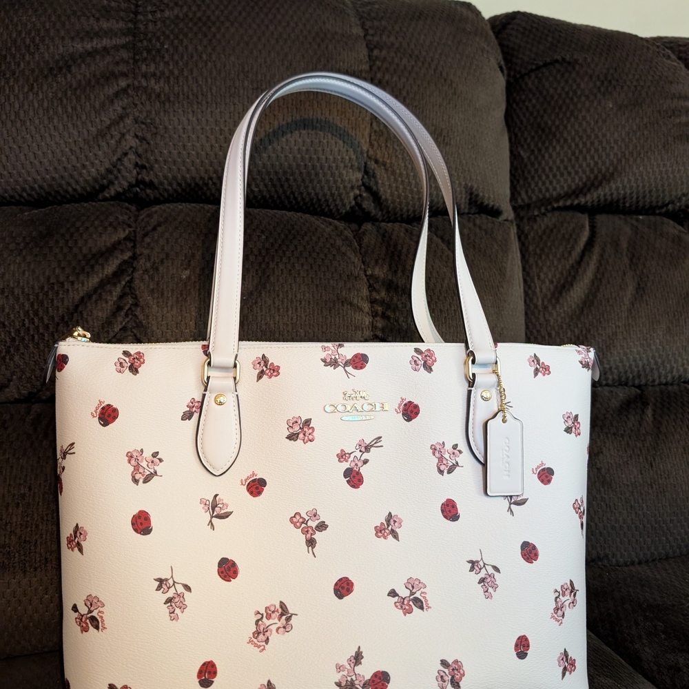 Coach White Floral Tote Bag